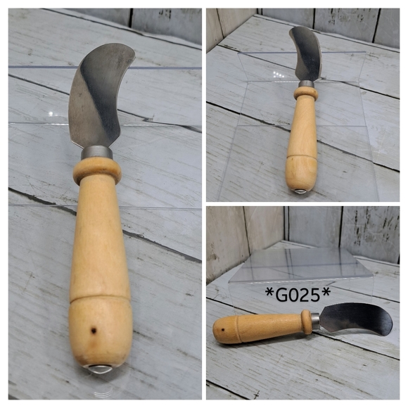 Vtg MCM Metal Cheese Knife Spreader Charcuterie Tool Light Wood Handle - Picture 5 of 5